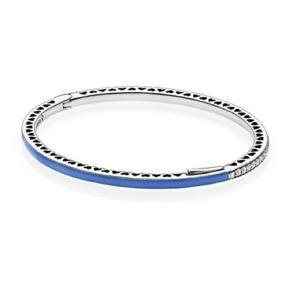 Genuine Retired Pandora Radiant Hearts Royal Blue Enamel Bangle; 590537EN82